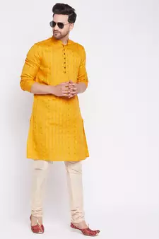 Yellow plain linen men-kurtas