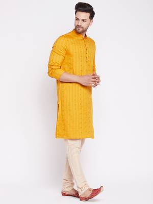 Yellow plain linen men-kurtas 3