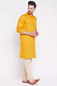 Yellow plain linen men-kurtas