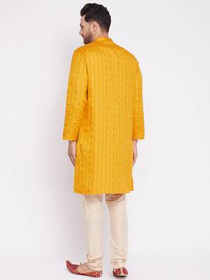 Yellow plain linen men-kurtas 4