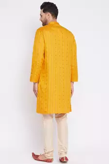 Yellow plain linen men-kurtas