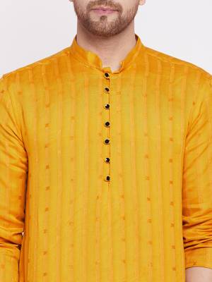 Yellow plain linen men-kurtas 5