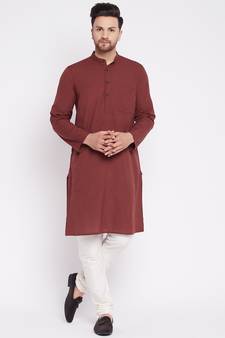 Maroon plain cotton men-kurtas