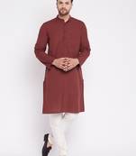 Maroon plain cotton men-kurtas