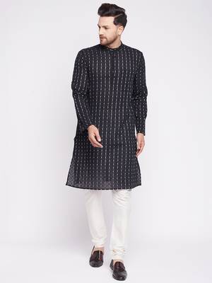 Black plain cotton men-kurtas 1