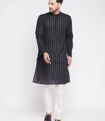 Black plain cotton men-kurtas