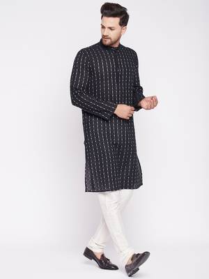 Black plain cotton men-kurtas 3