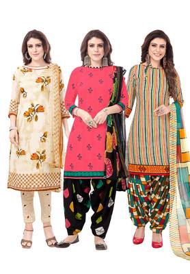 Pack of 3 Synthetic Printed Unstitched Dress Material Combo 1