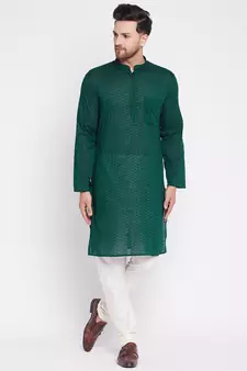 Green plain cotton men-kurtas
