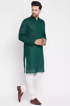 Green plain cotton men-kurtas
