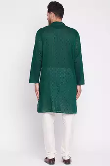 Green plain cotton men-kurtas