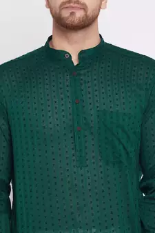Green plain cotton men-kurtas