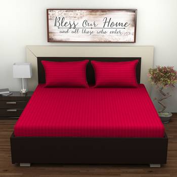 Lo Svago satin stripe king size bedsheet  Maroon 1