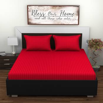 Lo Svago satin stripe king size bedsheet  Red 1