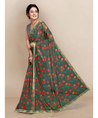 grey Organza saree with blouse piece 1