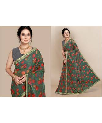 grey Organza saree with blouse piece 3