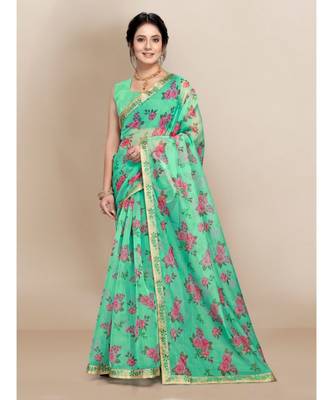 Light Green Organza Saree With Blouse Piece 1