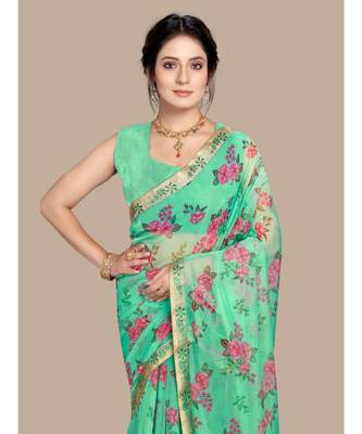 Light Green Organza Saree With Blouse Piece 2