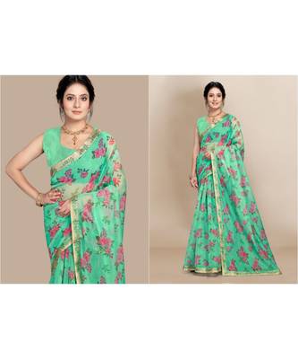 Light Green Organza Saree With Blouse Piece 3