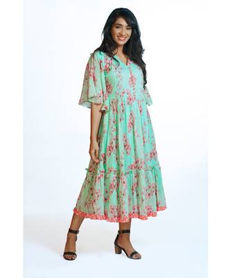 Pink Blue Spring Tropical Layered Dress 1