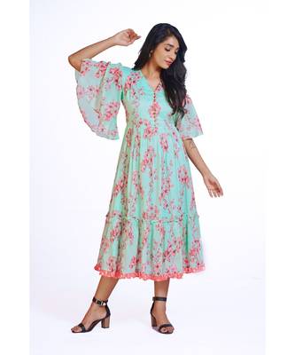 Pink Blue Spring Tropical Layered Dress 3