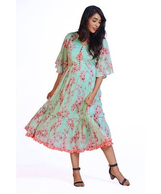 Pink Blue Spring Tropical Layered Dress 4