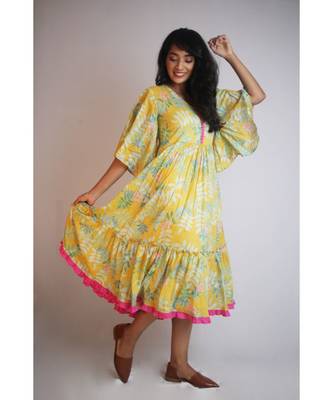 Yellow Tropical Layered Dress 1