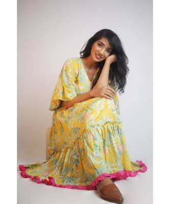 Yellow Tropical Layered Dress 4