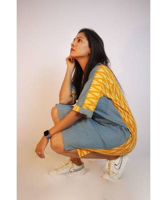 Mustard Ikat and denim twin dress 2