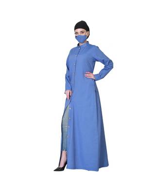 Front Open Abaya In Cotton Fabric With Wooden Buttons 1