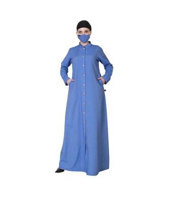 Front Open Abaya In Cotton Fabric With Wooden Buttons 3