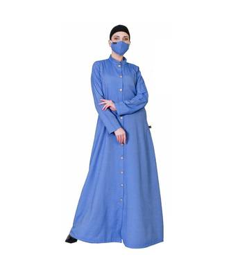 Front Open Abaya In Cotton Fabric With Wooden Buttons 4