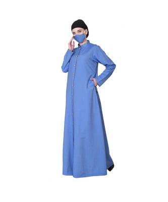 Front Open Abaya In Cotton Fabric With Wooden Buttons 5
