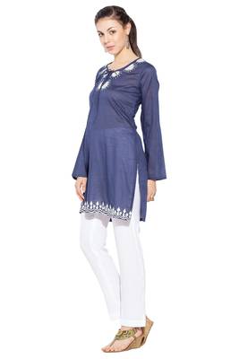 Dark-blue embroidered cotton kurta &-sets 2