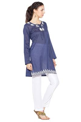 Dark-blue embroidered cotton kurta &-sets 3