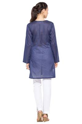 Dark-blue embroidered cotton kurta &-sets 4
