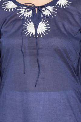 Dark-blue embroidered cotton kurta &-sets 5