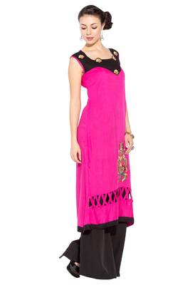 Pink embroidered cotton kurta &-sets 3