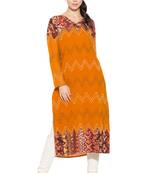 Orange embroidered georgette kurta &-sets