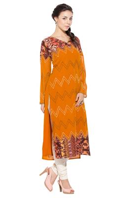 Orange embroidered georgette kurta &-sets 3