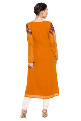 Orange embroidered georgette kurta &-sets 4