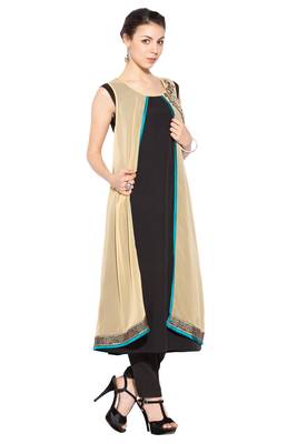 Beige embroidered georgette kurta &-sets 3