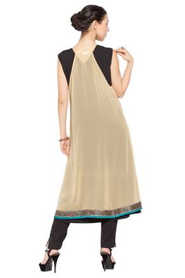 Beige embroidered georgette kurta &-sets 4