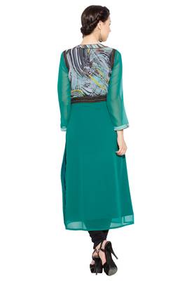 Green printed georgette kurta &-sets 4