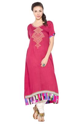 Red embroidered cotton kurta &-sets 1