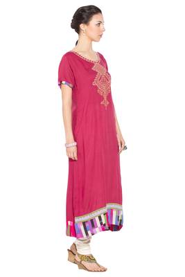 Red embroidered cotton kurta &-sets 3