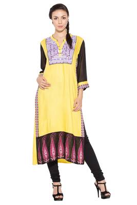 Yellow embroidered cotton kurta &-sets 1