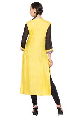 Yellow embroidered cotton kurta &-sets 4