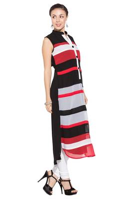 Red printed georgette kurta &-sets 3