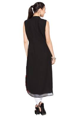 Red printed georgette kurta &-sets 4